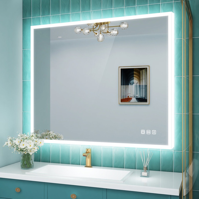 Bideford Lighted Bluetooth Bathroom Mirror, LED Vanity Wall Mirror Dimmable-3 Color Temperature Ivy Bronx Size: 28″ x 32″