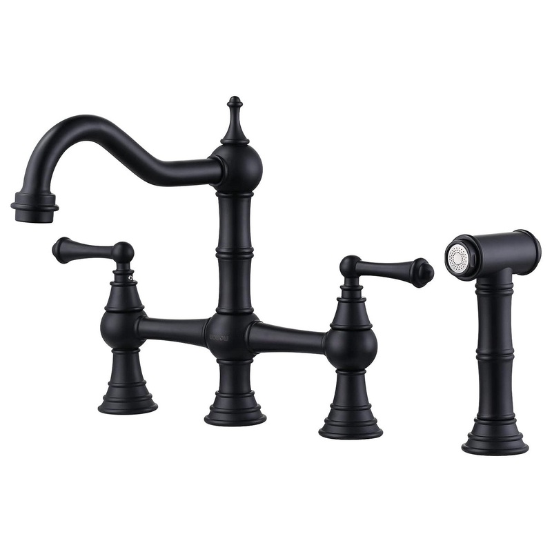 Vintage Bridge Kitchen Faucet, Curved Spout With Side Sprayer – Traditional – Kitchen Faucets – by Decor Love-DL1023-B09HGCP4FJ