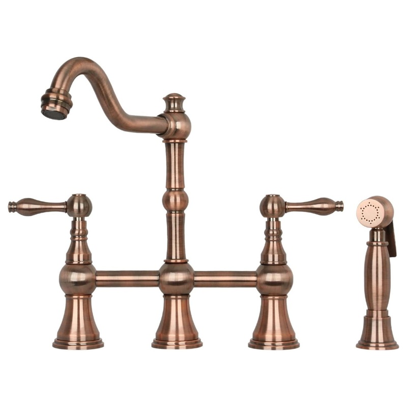 Vintage Bridge Kitchen Faucet, 2 Lever Handles With Side Sprayer – Traditional – Kitchen Faucets – by Decor Love-DL0823-B09MN87HR5