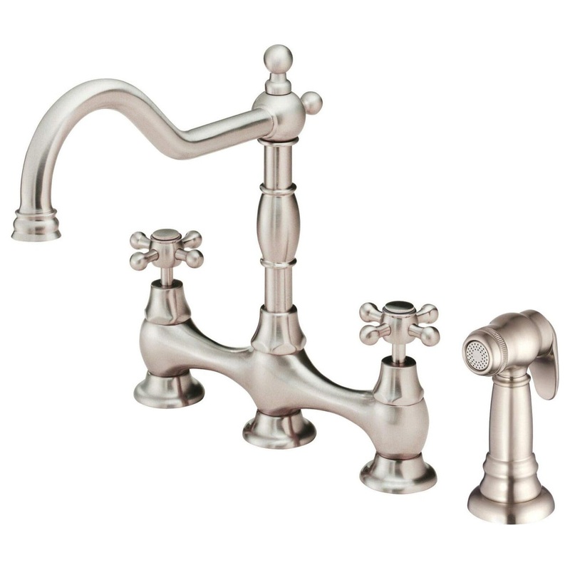 Vintage Bridge Kitchen Faucet, 2 Cross Handle & Side Sprayer – Traditional – Kitchen Faucets – by Decor Love-DL0823-B01AUS9HY6
