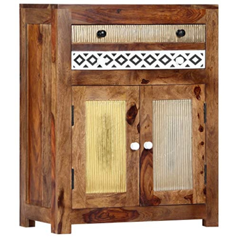 vidaXL Credenza Rustica Elegante con Cassetto e Anta Decorativa Robusta Stabile Armadietto Basso Madia Multicolore Legno Massello Sheesham